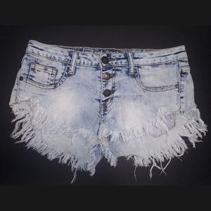 Machine Light Acid Wash Button Distressed Shorts